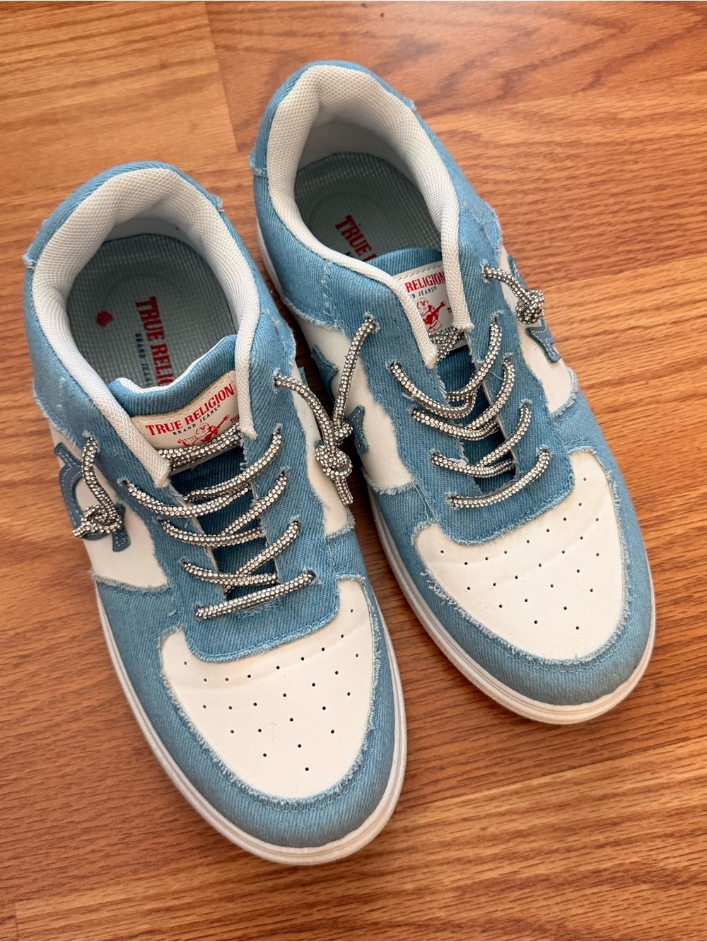 True religion sparkly glitter lace up denim sneakers